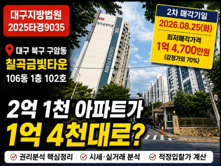 대구 북구 칠곡금빛타운 경매 물건