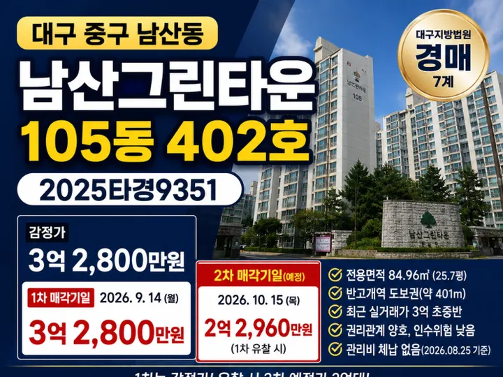 대구 중구 남산그린타운 경매 물건